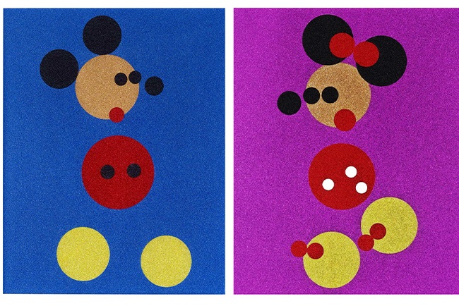 Damien Hirst
「Mickey (blue glitter)& Minnie(pink glitter)」
各87.5×70cm
Silkscreen Print plus glitter
ed.150
2015年