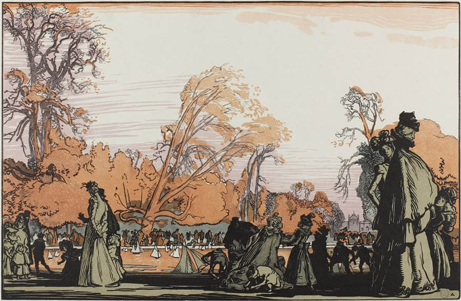 オーギュスト・ルペール《チュイルリー公園の池》1898年、木版(多色)、町田市立国際版画美術館

