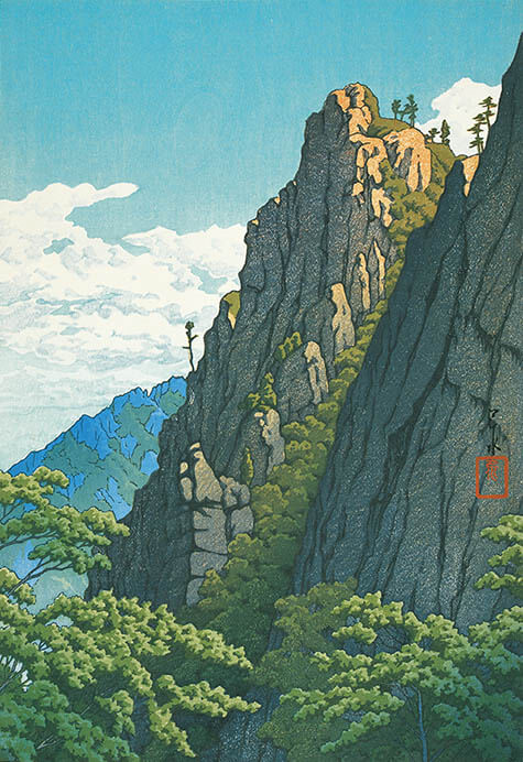 《金剛山三仙巖》朝鮮八景 1939（昭和14）年8月 木版・紙
渡邊木版美術画舗
