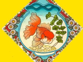 寺野 葉 「金魚鉢」 雲肌麻紙、岩絵具、アクリル絵具 SSM号