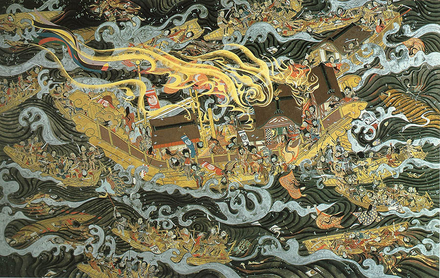中村正義《源平海戦絵巻 第三図（玉楼炎上）》1964年、東京国立近代美術館蔵