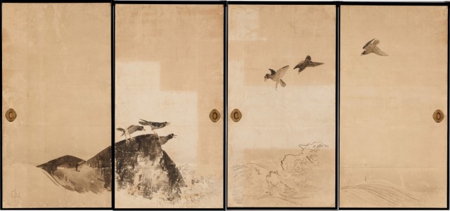 長沢芦雪《岩浪群鳥図襖》奈良市指定文化財
寛政年間（1789 – 1800）前期
奈良　薬師寺