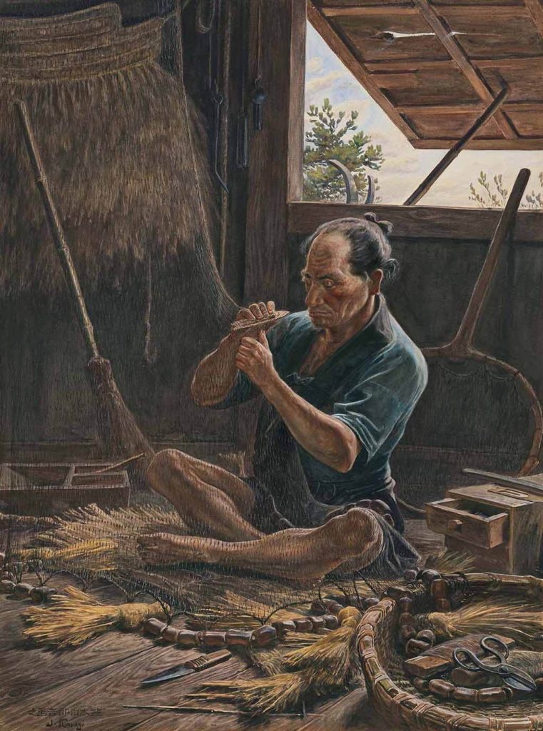笠木治郎吉 《漁網を編む男性》
