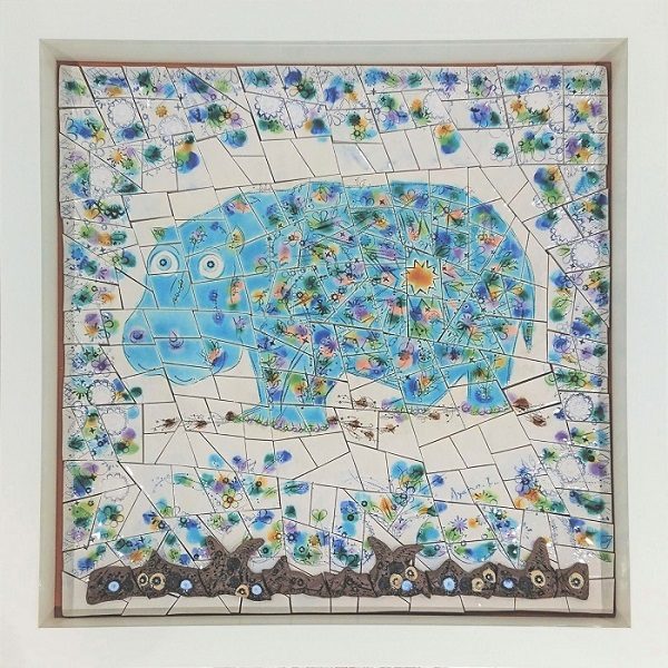 「星のアラベスクの幸運のかば」タイル画、縦32.5cm×横32.5cm