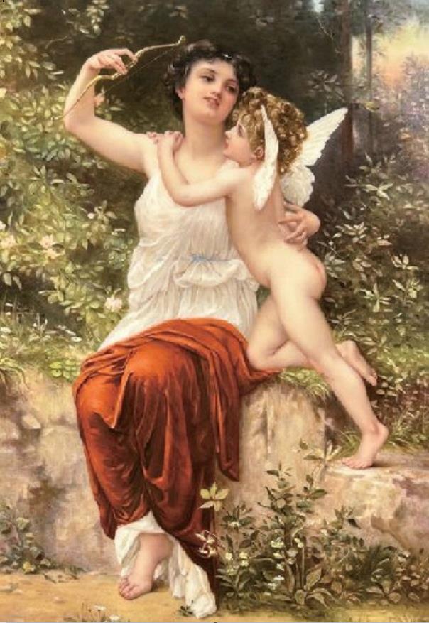 〈ベルリンK.P.M.〉 「天使と戯れる女性」 画面寸法：縦28.5cm 横19cm 1900年前後