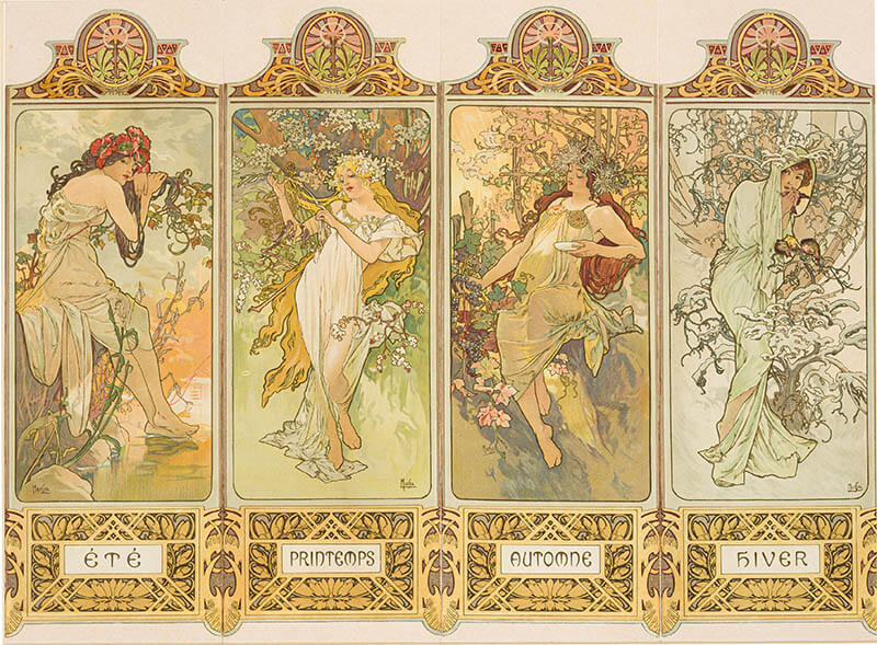 連作装飾パネル「四季：春、夏、秋、冬」　1896年　リトグラフ／紙　チマル・コレクション

