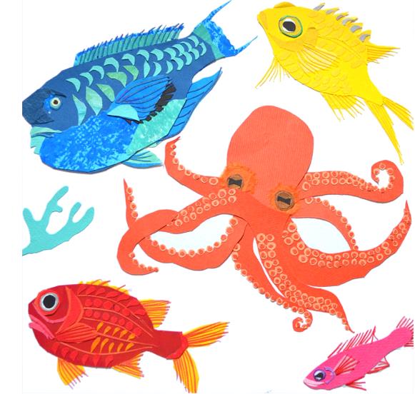 『奄美、徳之島にいる魚たち』貼り絵