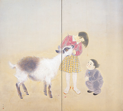 上村松篁「羊と遊ぶ」
昭和13年（1938）
第11回青甲社展