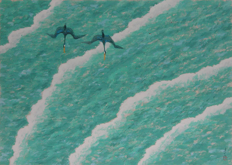 池田遙邨《波寄せる》1面 昭和62年（1987）頃 海の見える杜美術館

