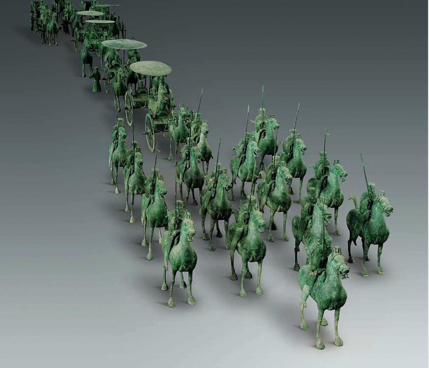《銅車馬儀仗隊》漢　武威市雷台墓出土　高30.0、長70.0、幅 33.0cm他　甘粛省博物館

