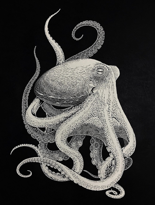 切り剣Masayo(切り絵創作家 福田理代) 「Octopus/海蛸子」 (切り絵、縦74.5×横57.5cm)