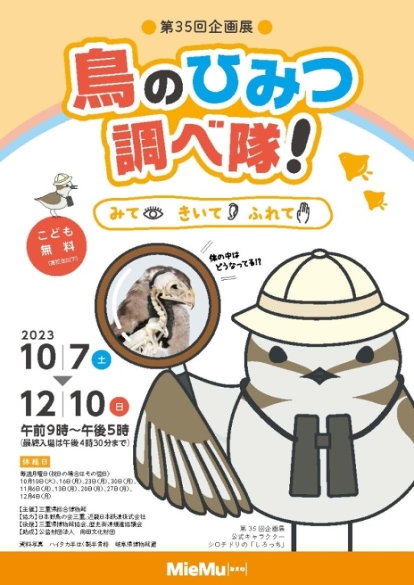 第35回企画展「鳥のひみつ調べ隊！　みて・きいて・ふれて」三重県総合博物館（MieMu）
