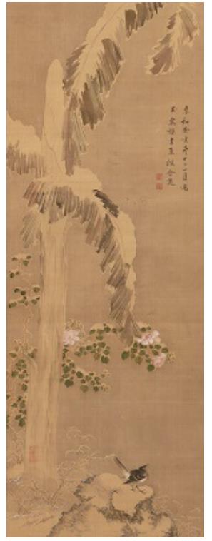戸田忠翰筆「芭蕉に小禽図」
江戸時代・天明７年（1787）上野記念館蔵