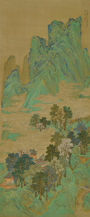 谷文晁　金碧山水図　1806（文化3）年　絹本着色　一幅　120.8×50.7　平山堂

