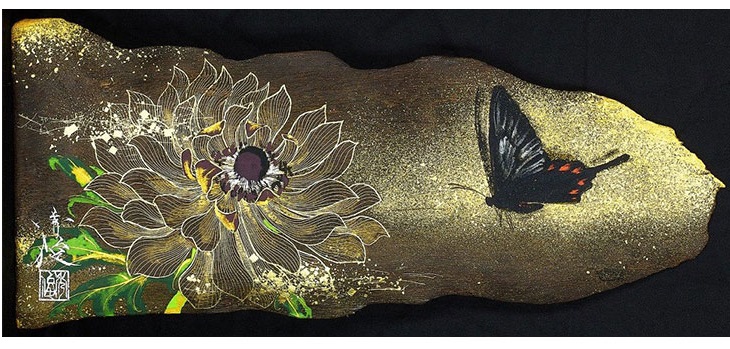 アネモネ
力強く輝く截金の金絲がまるで花の生命力を表すかのように光り輝く作品。

サイズ：タテ20×ヨコ45cm