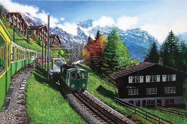 「グリンデルワルトの登山鉄道・スイス」</span><br>油彩 F6