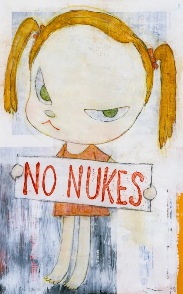 《No Nukes》1998年、アクリル絵具、色鉛筆・紙、36×22.5cm、長瀬雅之蔵 ©Yoshitomo Nara


