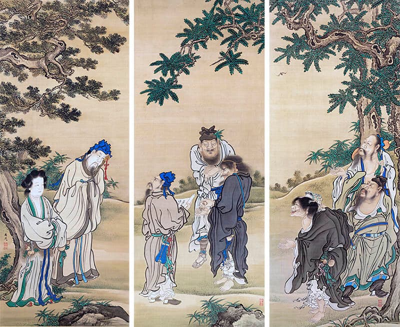谷文晁　八仙人図　1825（文政8）年　絹本着色　三幅　124.2×49.6　福島県立博物館


