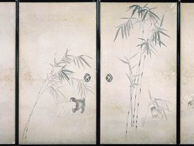 円山応挙 《竹に狗子波に鴨図襖》 江戸時代 18世紀　石橋財団アーティゾン美術館