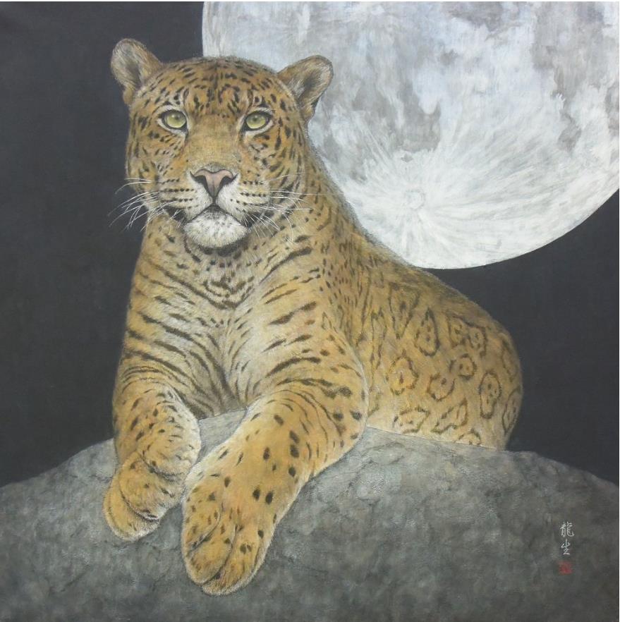 「月下に満ちるジャガー」 (和紙・岩絵の具、日本画、40号S)
