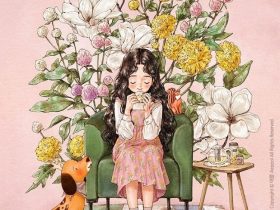 「꽃 담은 차 한 잔（花をたたえたお茶一 杯）」 ジクレー版画 30 × 20 cm