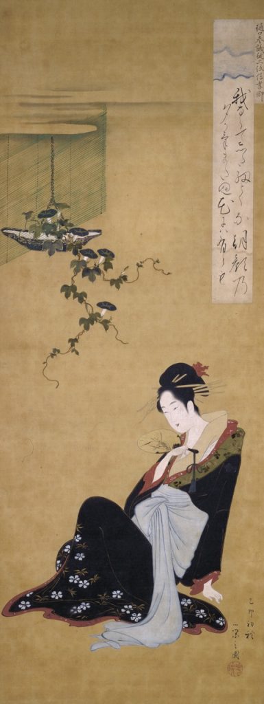 鳥文斎栄之《朝顔美人図》絹本着色　寛政7年(1795) 千葉市美術館蔵