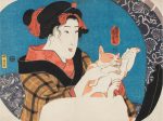 歌川国芳 《鏡面シリーズ　猫と遊ぶ娘》 弘化2年（1845）頃