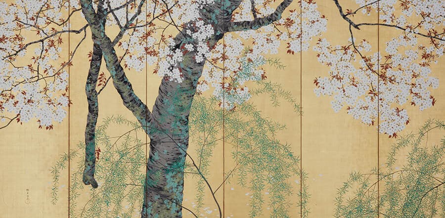 木島櫻谷《柳桜図（左隻）》大正6年（1917）泉屋博古館東京

