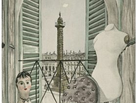 レオナール・フジタ 「魅せられし河 ヴァンドーム広場」エッチング・手彩色、29×23.5cm、1951年