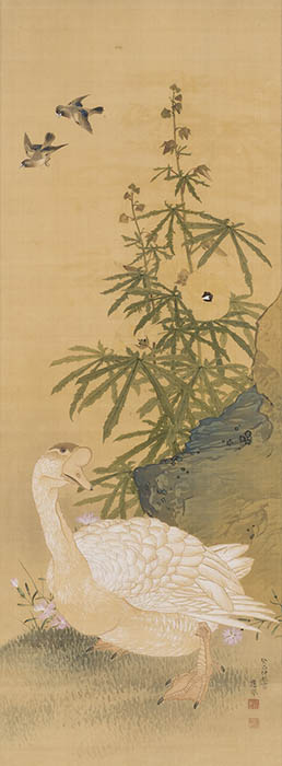 円山応挙《黄蜀葵鵞鳥小禽図》1773年　通期展示　福田美術館蔵