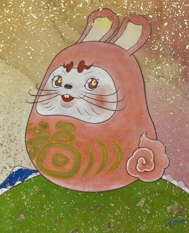 「うさだるま」F3号 日本画