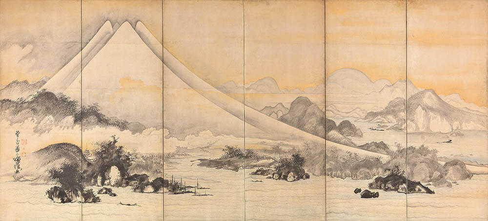 富士三保図屏風（左隻）　曾我蕭白筆　滋賀・MIHO MUSEUM蔵　江戸時代（18世紀）　通期展示

