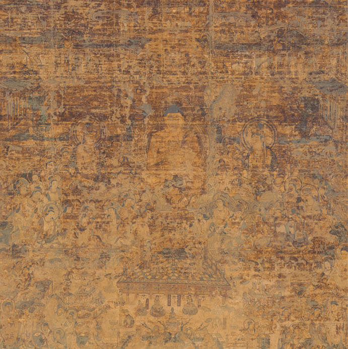 国宝　綴織當麻曼陀羅（部分）　中国・唐または奈良時代・8世紀　奈良・當麻寺蔵（画像提供：奈良国立博物館）

