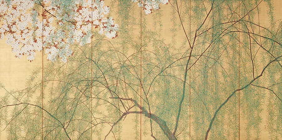木島櫻谷《柳桜図（右隻）》大正6年（1917）泉屋博古館東京

