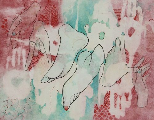 上野育海

「手足（朱）」

318×410mm

雲肌麻紙、水干絵具、岩絵具、人拓