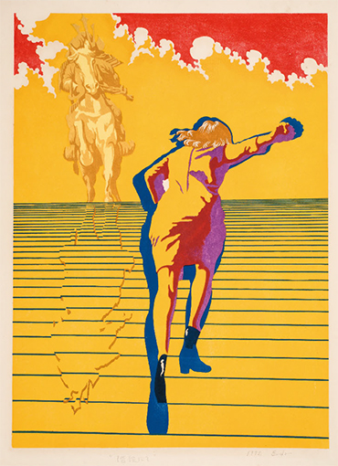 遠藤昭《階段にて》1971年　木版多色刷り・紙　足利市立美術館蔵
