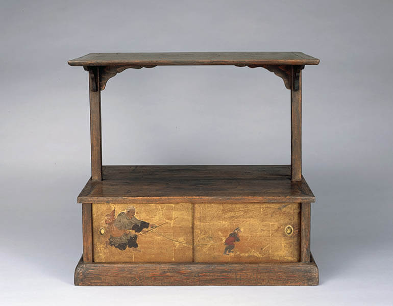 《猿曳棚（本歌）》（地袋板絵:狩野元信）室町時代（16世紀）静嘉堂文庫美術館蔵

