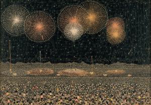 《長岡の花火》 1950（昭和25）年、貼絵、530×750mm　©Kiyoshi Yamashita / STEPeast 2023
