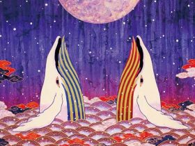 ツジモトコウキ「吉兆双白鯨図～陽月～」30号