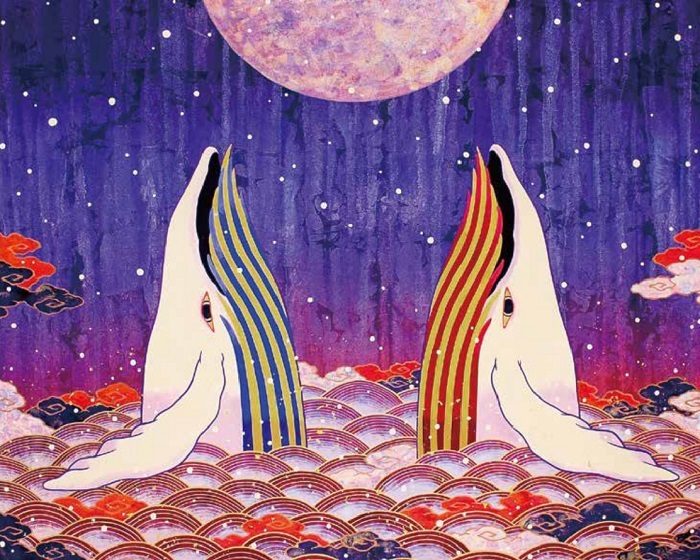 ツジモトコウキ「吉兆双白鯨図～陽月～」30号