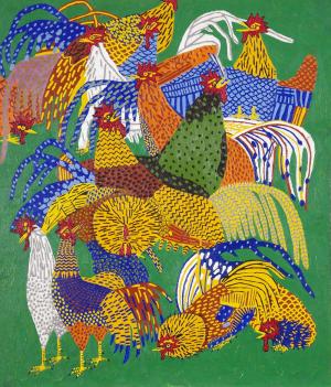 《群鶏》 1960(昭和35)年、油彩、520×450mm　©Kiyoshi Yamashita / STEPeast 2023
