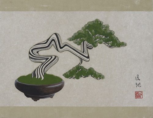 松浦匡起

「盆栽 吹き流し」

318×410mm

麻布、典具帖紙、岩絵具