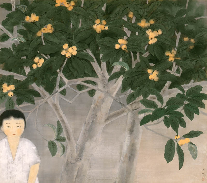 奥村土牛《枇杷と少女》1930(昭和5)年 絹本・彩色 山種美術館

