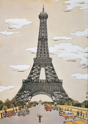 《パリのエッフェル塔》 1961(昭和36)年、水彩画、735×540mm　©Kiyoshi Yamashita / STEPeast 2023
