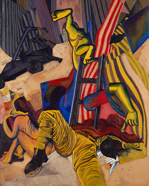 　飯田善國《戦争B―文明の没落》1955年　油彩、コラージュ　目黒区美術館