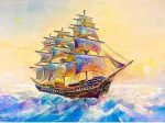 「Voyage」（麻紙ボードに染和紙のコラージュ・ アクリルガッシュ・透明水彩・金箔・スワロフスキー、F4）