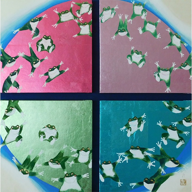 「Frog circle ～新風～」 S3×4 箔・岩絵具・紙