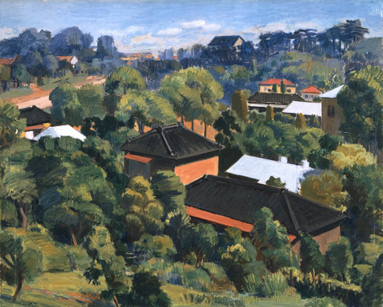 夏の朝（窓外風景・中野方面）1933年　山形美術館蔵

