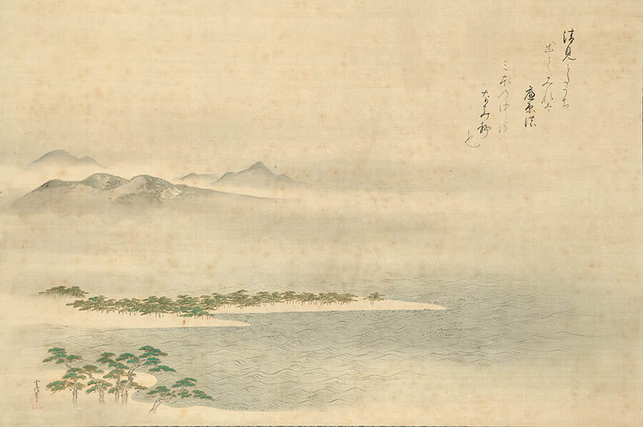 狩野常信　《富士三穂図》（左幅）　江戸時代　絹本淡彩　前期展示

