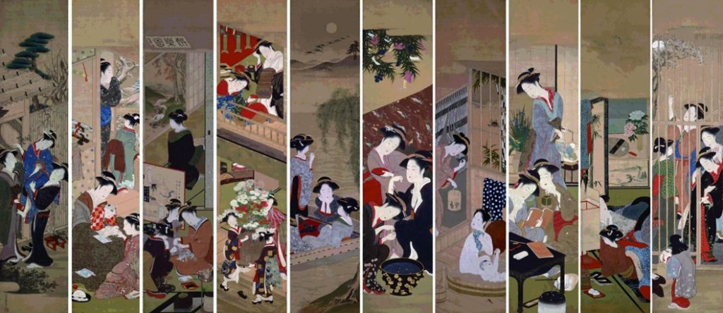 重文　婦女風俗十二ヶ月図　勝川春章　江戸時代　18世紀
